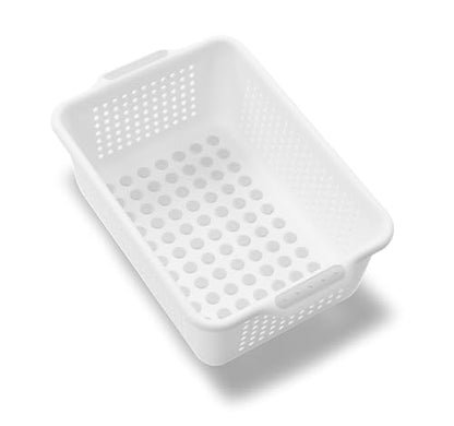 madesmart Small Storage Basket, Multipurpose Organizer with Soft-Grip Handles & Non-Slip Feet, Heavy-Duty Ventilated Design for Laundry, Bath & Kitchen, White, 12 x 8 x 4" - size: Small