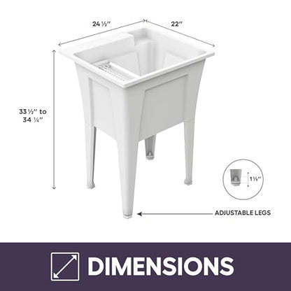Freestanding Utility Sink with Two Handle Chrome Faucet - 24" Plastic Utility Sink for Garage, Laundry, Indoor and Oudoor Use - Laundry Tub Kit by Noah William Home - White (19.5 gal) - color: White - Two handle chrome faucet