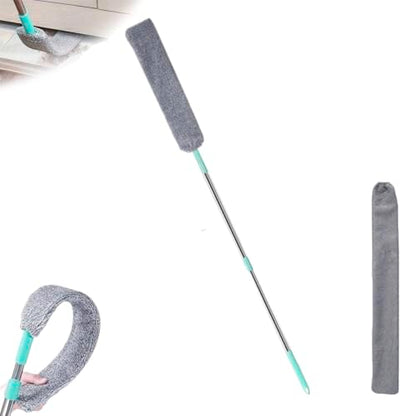 Retractable Gaps Dust Cleaner, Microfiber Duster Dust Brush with Extension Pole, Flat Duster with Dusting Cloths, for Cleaning Under Appliances, Furniture, Couch, Fridge
