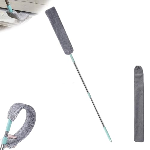 Retractable Gaps Dust Cleaner, Microfiber Duster Dust Brush with Extension Pole, Flat Duster with Dusting Cloths, for Cleaning Under Appliances, Furniture, Couch, Fridge