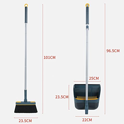 Broom and Dustpan Set for Home, Long Handle Lightweight 180 Degree Rotating Broom Set Indoor, Upright Standing Dust Pan with Comb Teeth, Store Sweep Set for Room Kitchen Office Lobby