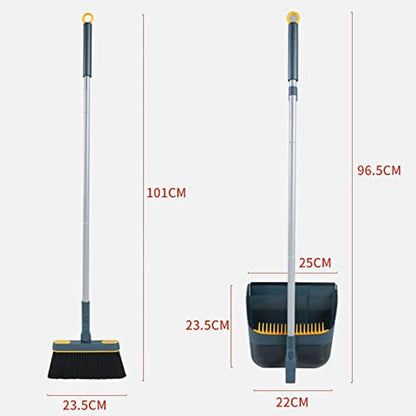 Broom and Dustpan Set for Home, Long Handle Lightweight 180 Degree Rotating Broom Set Indoor, Upright Standing Dust Pan with Comb Teeth, Store Sweep Set for Room Kitchen Office Lobby