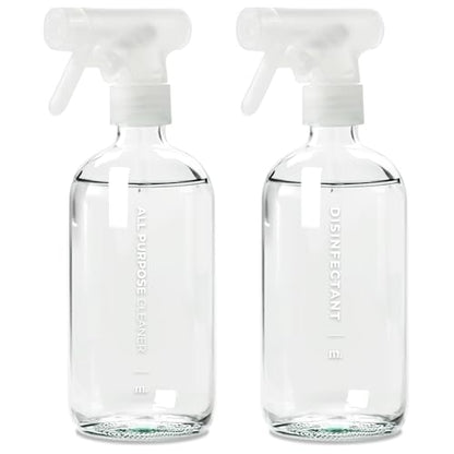 MaisoNovo Glass Spray Bottles 16 Oz Pack of 2 - Clear Spray Bottles for Cleaning Solutions with Fortified Glass & Fine Mist - Ideal for Cleaning, Disinfecting, Home, Office & Commercial Use - 16 Label - color: Clear