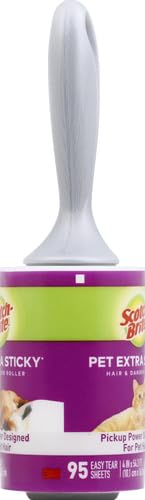 Scotch-Brite Pet Hair Pickup Extra Sticky Lint Roller, Designed for Removing Fur + Fluff on Couches, Clothes, Dog and Cat Beds, & More, 95 Easy-Tear Adhesive Sheets, (Pack of 4) - size: 1 Roller, 95 Sheets (Pack of 4)