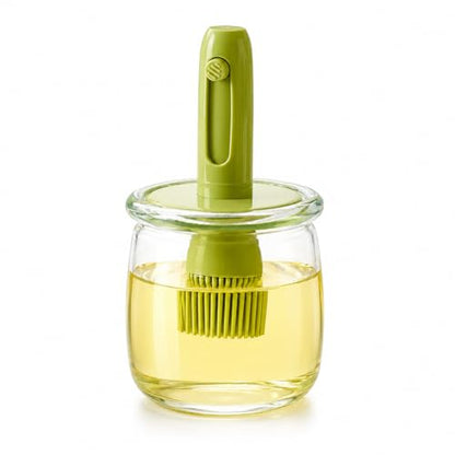 2-in-1 Glass Olive Oil Dispenser with Retractable Silicone Brush – Leakproof Oil Bottle for Cooking, Grilling, Baking & Kitchen Use (White/Green/Yellow) (GREEN) - color: GREEN
