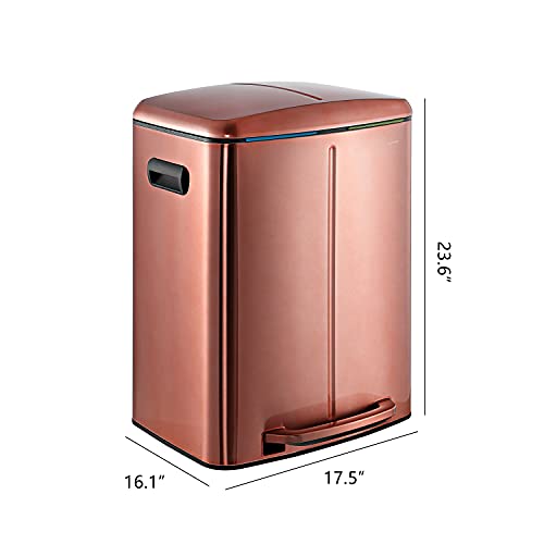 happimess HPM1005D Marco Rectangular 10.6-Gallon Double Bucket Trash Can with Soft-Close Lid, Rose Gold, Fingerprint Resistant, Modern, Minimalistic for Home, Kitchen, Office, Bedroom, Bathroom - color: Rose Gold