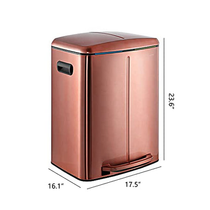 happimess HPM1005D Marco Rectangular 10.6-Gallon Double Bucket Trash Can with Soft-Close Lid, Rose Gold, Fingerprint Resistant, Modern, Minimalistic for Home, Kitchen, Office, Bedroom, Bathroom - color: Rose Gold