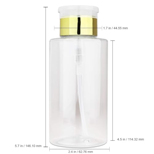 PANA Professional 10 oz. GOLD Chrome Lid No Wording Labeled Push Down Liquid Pumping Clear Bottle Dispenser