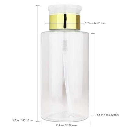 PANA Professional 10 oz. GOLD Chrome Lid No Wording Labeled Push Down Liquid Pumping Clear Bottle Dispenser