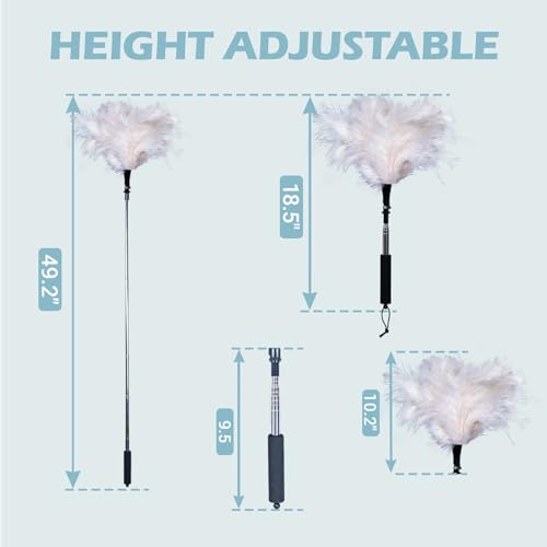 Extendable Feather Duster 22–47 Inch, Long Handle Ceiling Fan Duster for High Ceilings, Cobweb Duster, Natural Ostrich Feather Cleaner for Furniture & Blinds(White) - color: White