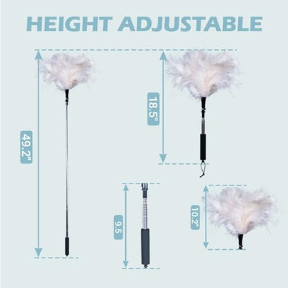 Extendable Feather Duster 22–47 Inch, Long Handle Ceiling Fan Duster for High Ceilings, Cobweb Duster, Natural Ostrich Feather Cleaner for Furniture & Blinds(White) - color: White
