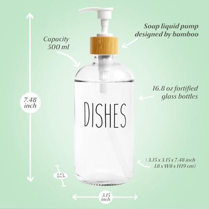 LOOCHICA Clear Glass Soap Dispenser Set with Tray, Transparent Dish and Hand Soap Dispenser Set, Refillable Reusable Apothecary Soap Pump Dispenser Bottles for Bathroom and Kitchen - color: A05-2 X Clear