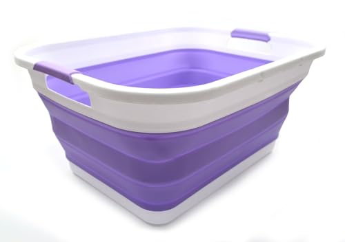 SAMMART 41L (10.8 gallon) Collapsible Plastic Laundry Basket-Foldable Pop Up Storage Container/Organizer-Portable Washing Tub-Space Saving, Water capacity: 32L (8.4 gallon) (Rectangular, Lt. Purple) - color: Lt. Purple