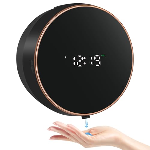 Automatic Soap Dispenser Liquid Bathroom: Wall Mount Rechargeable Touchless Adjustable Auto Smart Electric Plastic Black Soap Dispenser with Clock - Kitchen - Hand Dish Lotion Couple Kids - color: Liquid Black