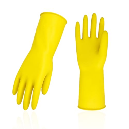 Vgo... 1-Pair Reusable Household Gloves, Rubber Dishwashing gloves, Extra Thickness, Long Sleeves, Kitchen Cleaning, Working, Painting, Gardening, Pet Care (Size L, Yellow, HH4601) - color: 1 Pair -Yellow, size: Large