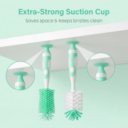 Ariseno 4-in-1 Baby Bottle Brush Set, Bottle Brush Cleaner, Bottle Cleaner Brush Set, Including Nylon Bottle Brush, Bottle Cap Brush, Straw Brush, Nipple Brush, BPA-Free (Green) - color: Green-nylon