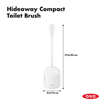 OXO Good Grips Compact Toilet Brush & Canister, Toilet Bowl Brush and Holder with Automatic Canister Door, Bathroom and Small Spaces Cleaning Supplies Essential (Pack of 6) - color: White, size: 1 Count (Pack of 6)