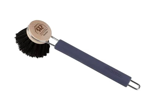 Redecker Dish Brush Handle, Stainless Steel & Silicone – Dark Blue – Patented Replaceable Head System, Made in Germany - color: Dark Blue