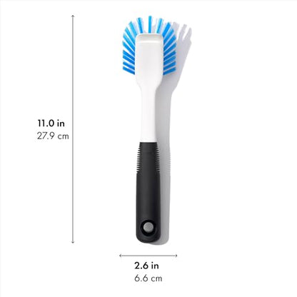 OXO Good Grips Dish Brush, Nylon Bristles with Built-in Scraper, Safe for Non-Stick Cookware, Non-Slip Handle, Dishwasher Safe - style: Plastic