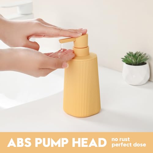 Small Soap Dispenser for Bathroom and Kitchen, Modern Farmhouse Striped Style Plastic Hand Soap Dish Soap Dispenser with Pump Matte Yellow - color: Yellow