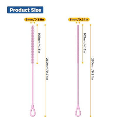 YOTIME Silicone Straw Cleaner Brush, 2Pcs Reusable Straw Brush Extra Long for Cleaning Tumbler with Handle and Glass Metal Smoothie Straws, Non-slip Handle Soft and Bendable, 6mm+9mm, Pink - color: Pink