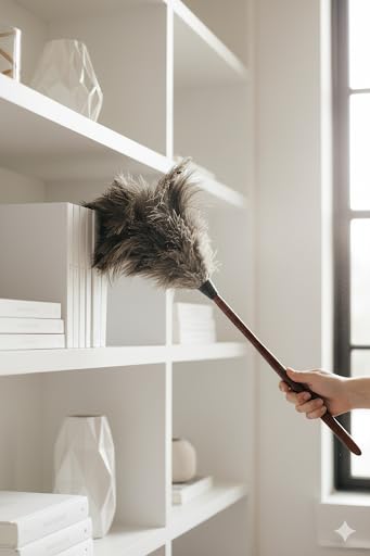 Premium Professional Feather Duster 21" | Natural Handheld Duster for Cleaning & Feather Mopping | Genuine Ostrich Feather with Long Wooden Handle | Eco-Friendly & Reusable (50 cm)