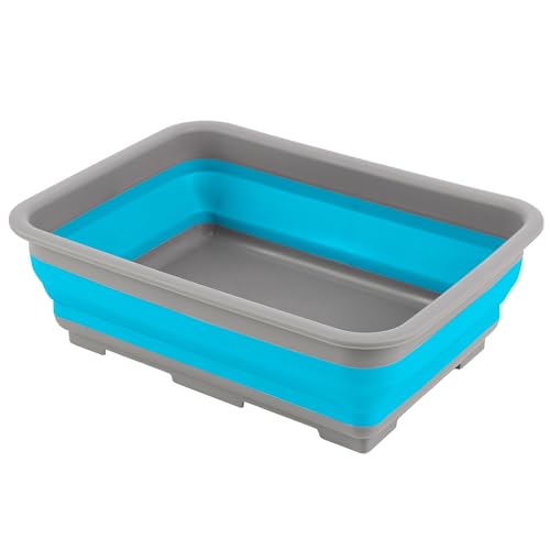 Collapsible Bucket for Cleaning - 7.27L Foldable Wash Bin Dish Tub - Collapsible Wash Basin or Camping Sink for Beach, Tailgating, or Soaking Laundry - Cleaning Supplies by Wakeman (Blue) - color: Blue, size: 1-Pack