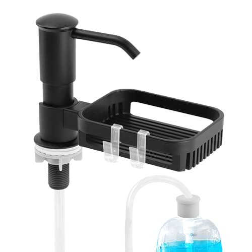 Sink Soap Dispenser with Storage Basket, 39" Hose, 360° Rotating Sponge Holder - color: Black