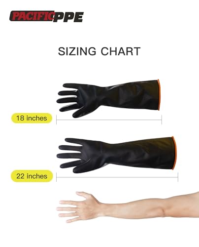 PACIFIC PPE Heavy Duty Latex Chemical Gloves, Strong Acid Resistance Rubber Gloves, Against Alkali and Oil, 18" - color: 18"/Black (1 Pair), size: XL/10