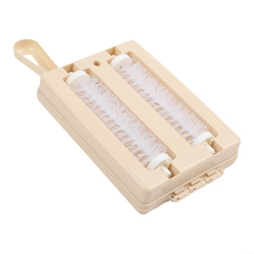 Double Brush Handheld Roller Brush Sweeper For Carpet Crumb Cleaning And Sofa Crumb Removal, Dust Collected In Container Opened By Push Button(Beige) - color: Beige