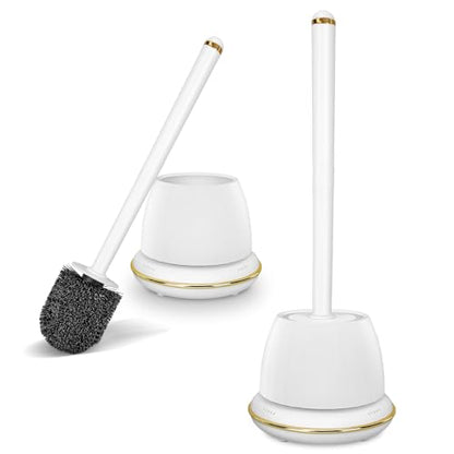 Gold Toilet Brush and Holder Set 2 Pack,Toilet Bowl Brush with Long Handle, Easy to Assemble of Compact Toilet Scrubber, Gold Bathroom Accessories. 2U - size: 2 pack standard cover