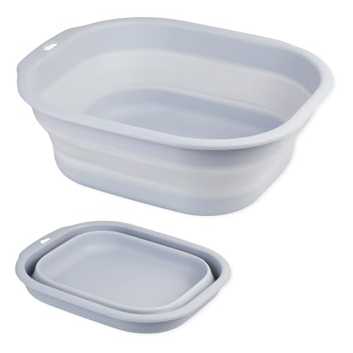 Collapsible Wash Basin Set of 2, Foldable Small Medium Size Wash Basin, Portable Plastic Basins for Laundry, Bottles, Travel, Camping (Light Blue) - color: Light Blue