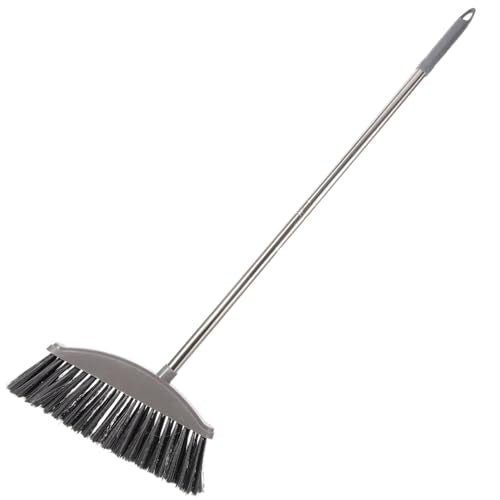 Luxshiny Outdoor Indoor Broom Long Handle Broom Brush Heavy Duty Upright Commercial for Lobby Courtyard Lawn Concrete Floor - color: Dark Grey