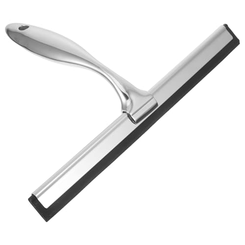 FOMIYES Stainless Steel Squeegee for Car Windows and Shower Doors, Detachable Rubber Blade with Handle and 4pcs Adhesive Hooks, Glass and Mirror Cleaning Tool for Home and Auto