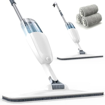 Spray Mop for Floor Cleaning, 500ml Water Tank, 3 Washable Reusable Pads, 360° Rotation Head, Wet Dry Spray Mop for Tile, Hardwood, Laminate, Vinyl & Marble Floor (Clean White)