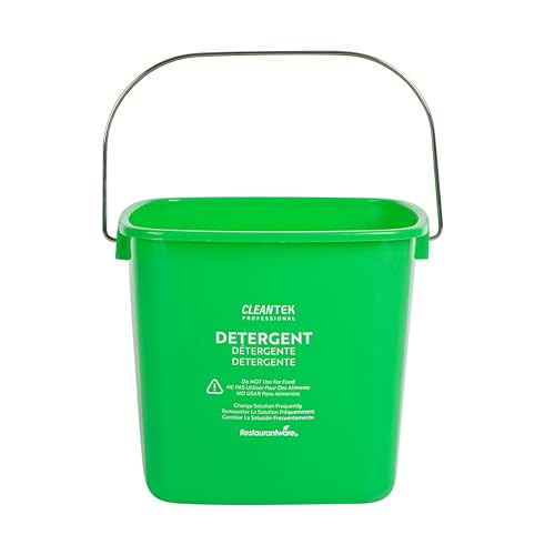 Restaurantware Plastic Bucket with Stainless Steel Handle Pack of 1, 3 Quart Plastic Cleaning Pail, Green Square Design, Measurement Graduations, for Janitorial and Foodservice Use - color: Green, size: 3 Quarts