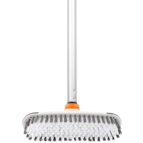 Superio Deck Scrub Brush with Long Handle, Heavy Duty Stiff Bristles Grout Scrubber with Scraper - Cleans Hot Tub, Swimming Pool, Granite Tiles, Bathroom, Patio, Kitchen, Wall and Deck (3 Part Handle) - size: 3 Part Handle