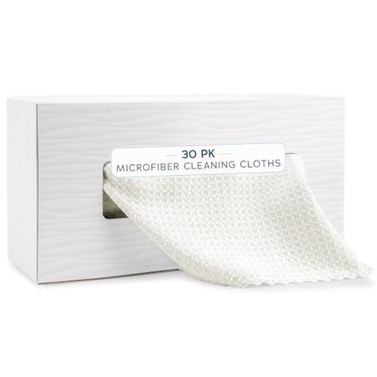 AURA 30 Pack Microfiber Cleaning Cloth with Box, Bulk Towels for Home, Reusable Microfiber Towels for Cars, Cleaning Rags, White Honeycomb, 260gsm, 11.8 Inches x 11.8 Inches, 30 Count