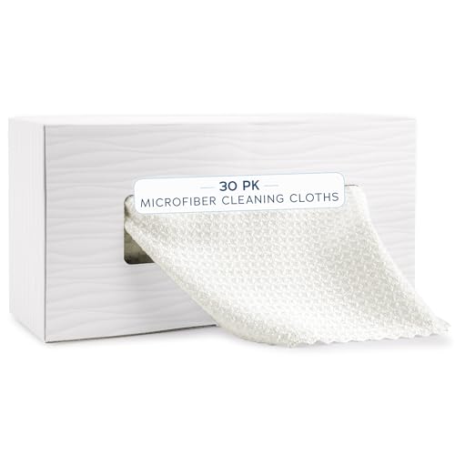 AURA 30 Pack Microfiber Cleaning Cloth with Box, Bulk Towels for Home, Reusable Microfiber Towels for Cars, Cleaning Rags, White Honeycomb, 260gsm, 11.8 Inches x 11.8 Inches, 30 Count