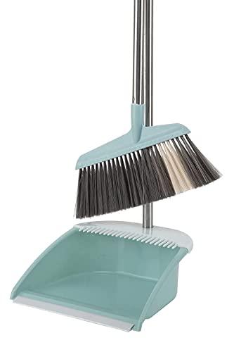 Broom and Dustpan Set for Home,Long Handle Broom with Upright Standing Dustpan,Broom and Dustpan Combo for Office Home Kitchen Lobby Floor Cleaning