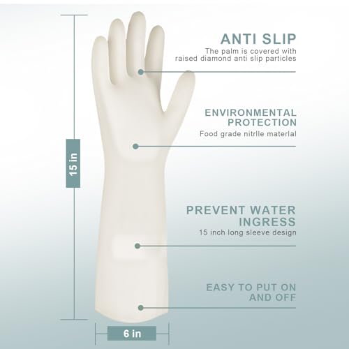 2 Pairs, 15 Inches, Nitrile Cleaning Gloves, Kitchen Dishwashing Gloves, Reusable, Durable, Water-Resistant, And Hypoallergenic (Large) - size: Large