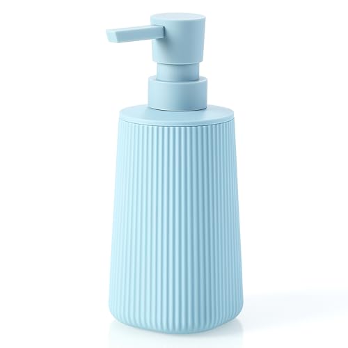 Small Soap Dispenser for Bathroom and Kitchen, Modern Farmhouse Striped Style Plastic Hand Soap Dish Soap Dispenser with Pump Light Blue - color: Light Blue