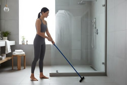 Floor Squeegee with Blue Handle, Rubber Blade, Collapsible Design, Pet Hair Remover for Carpet and Hard Floors