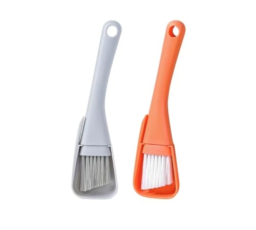 2PCs Window Track & Crevice Cleaning Brushes with Built-in Dustpan - Floor/Window Slot/Keyboard/Door Crevice Brush Set, Household Cleaning Tool Set(Gray+Orange) - color: Gray+orange