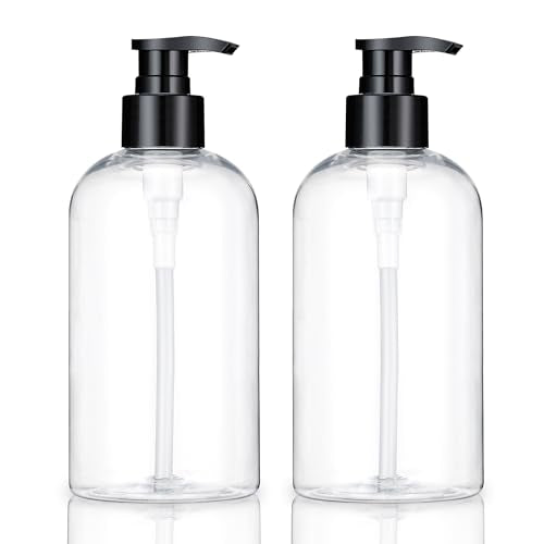 Plastic Pump Bottles Dispenser 2 Pack 10oz Clear Refillable Pump Bottle | Empty Pump Bottle with Dispenser Shampoo Conditioner for Shampoo, Liquid Soap, Massage Oil - size: 10oz