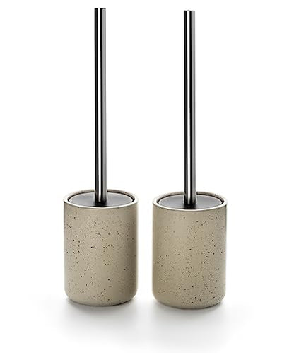Ceramic Toilet Brush & Holder Set - Freestanding Deep-Cleaning Toilet Bowl Cleaner Brush, Stainless Steel Handle, Small & Sturdy for Storage, Easy to Clean, Non-Scratching - color: Sand