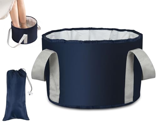 Foot Soaking Tub Collapsible Bucket with Handle 4.7 Gallon/18 L Portable Wash Bag for Fishing, Traveling, and Camping - Navy Blue