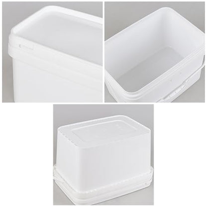 4 Pack 2.6 Gallon Small Buckets with Handle, Rectangular Food Grade Pail with Lid, White