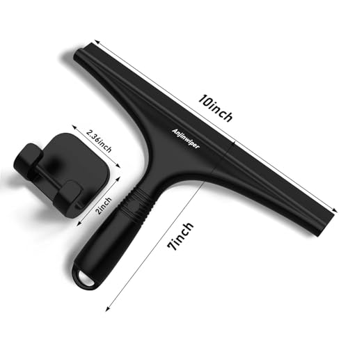 Shower Squeegee with Hang Hook, Bathroom Squeegee for Shower Glass, Tile Wall, Window, Floor, Mirror - 10 in + Silicone, No-Squeak & Streak-Free & Non-Slip Home Car Cleaner Kit Tool - color: Whole-black