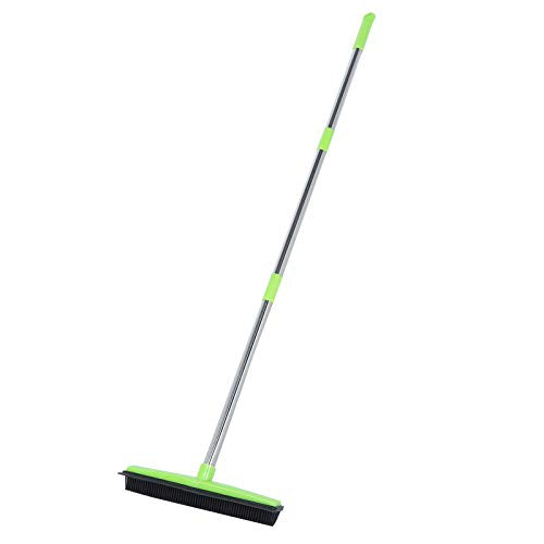 Rubber Broom Carpet Rake for Pet Hair Removal, 3 Section Telescopic Multifunction Floor Carpet Cleaner Sweeper, Green - color: Green